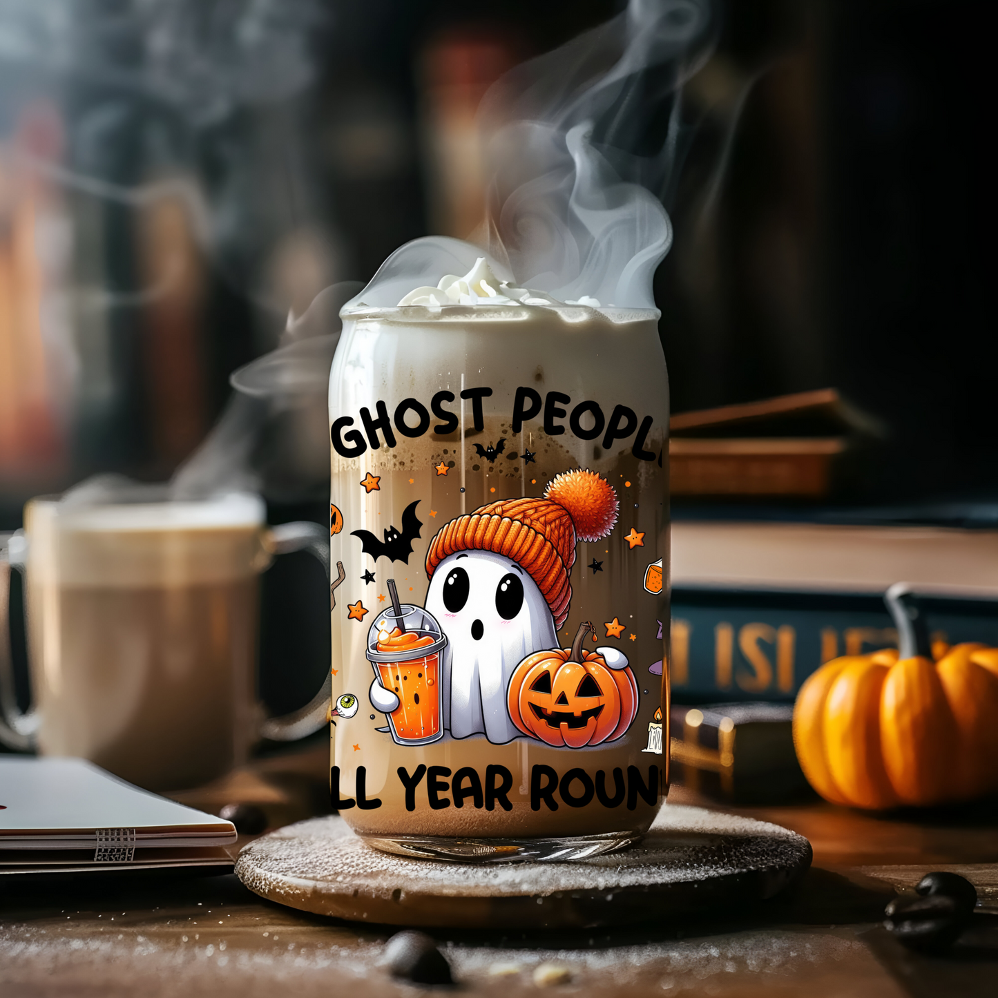 "I GHOST PEOPLE ALL YEAR ROUND" 16 OZ GLASS CUP