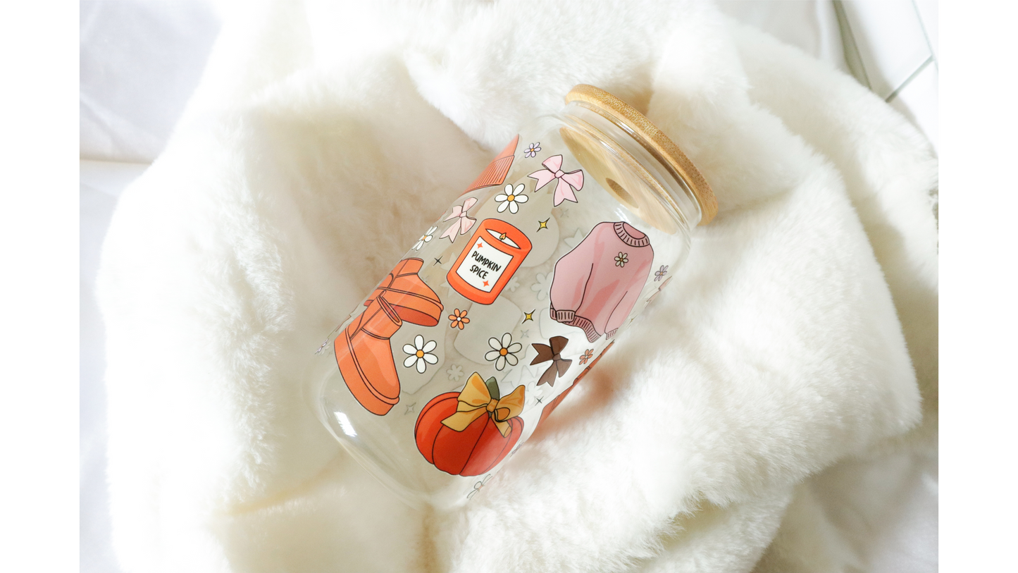 AUTUMN GIRLY VIBES 16 OZ GLASS CUP