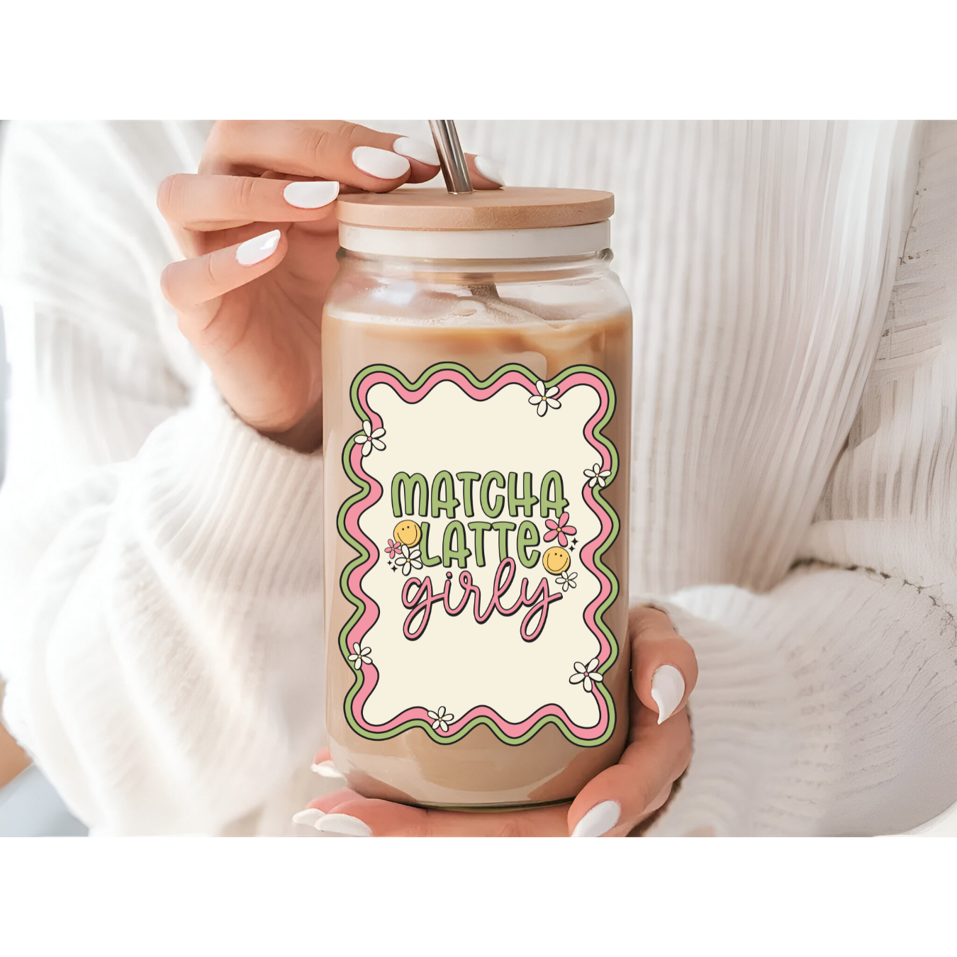 MATCHA LATTE GIRLY 16OZ GLASS CUP