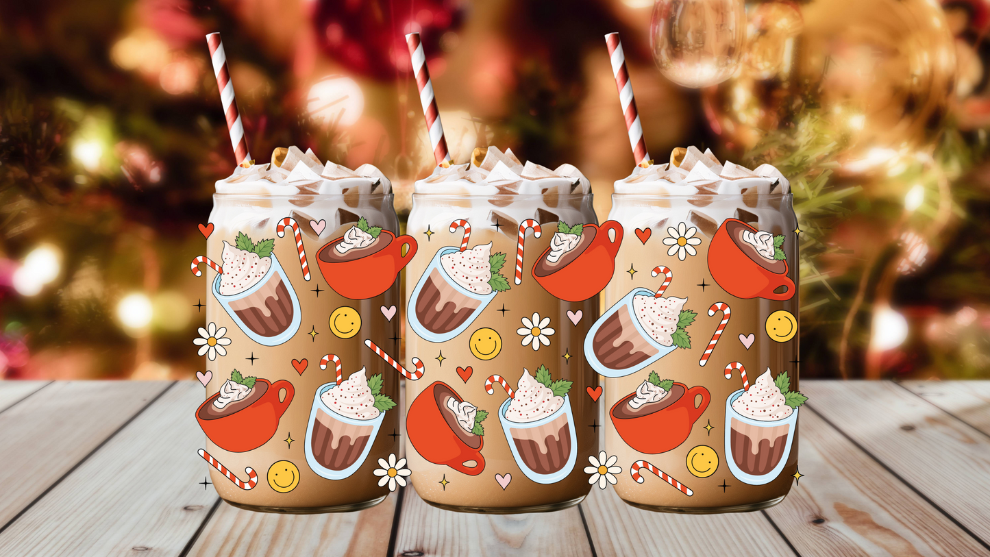 HOLIDAY PEPPERMINT MOCHA 16 OZ GLASS CUP