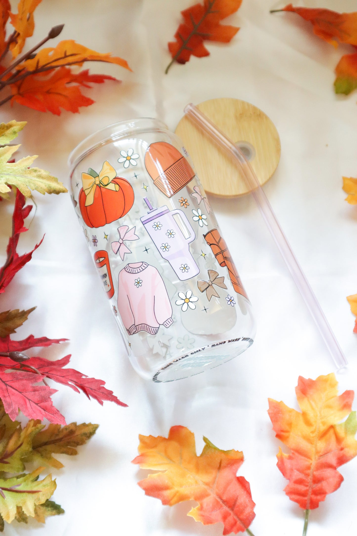 AUTUMN GIRLY VIBES 16 OZ GLASS CUP