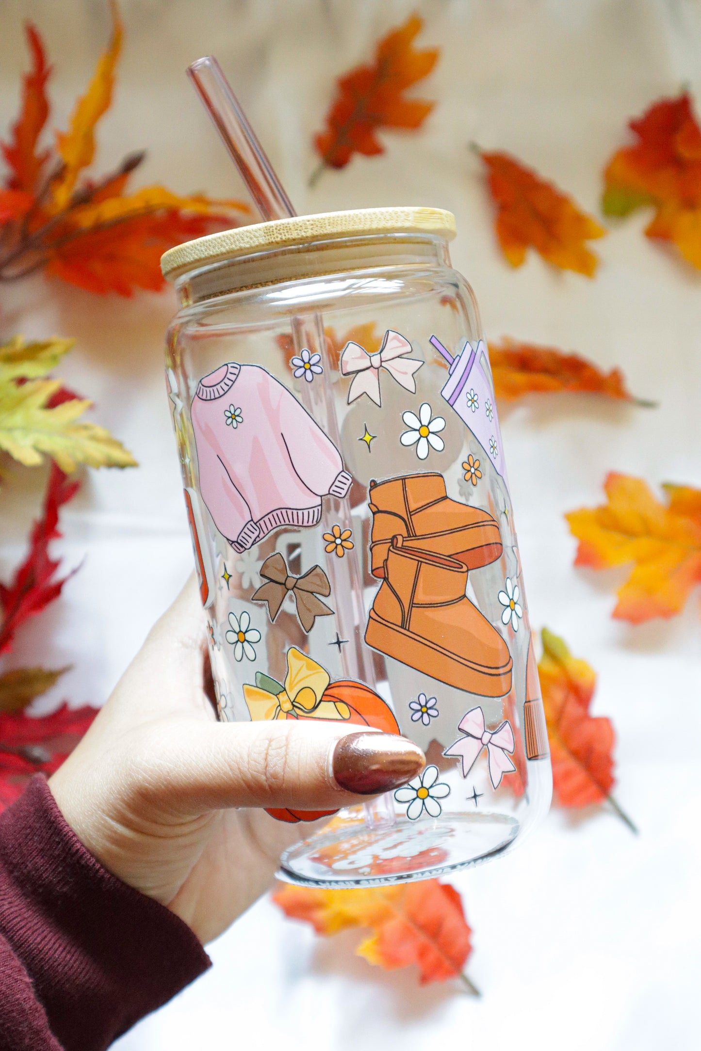 AUTUMN GIRLY VIBES 16 OZ GLASS CUP