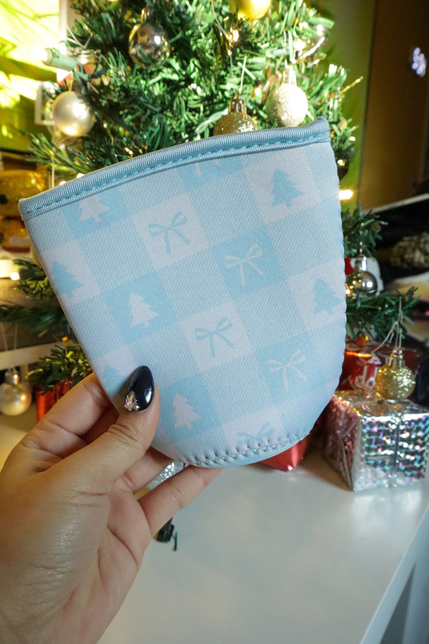 BABY BLUE CHRISTMAS PATTERN CUP SLEEVE