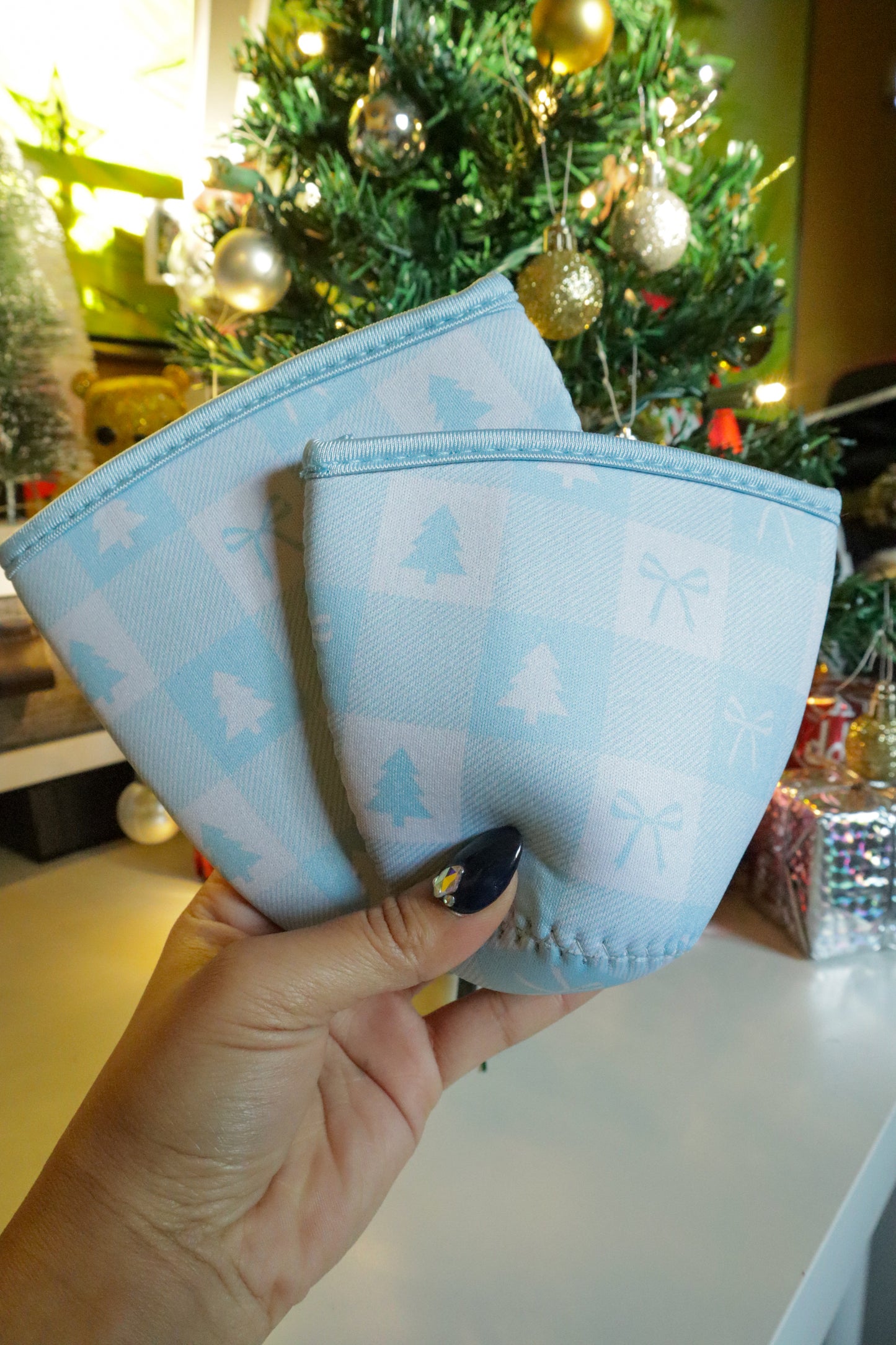 BABY BLUE CHRISTMAS PATTERN CUP SLEEVE