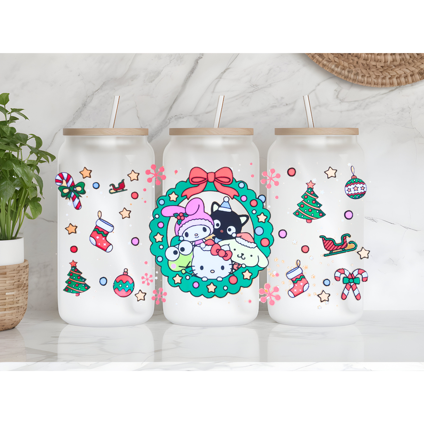 HOLLY JOLLY KITTY CHRISTMAS 16 OZ GLASS CUP